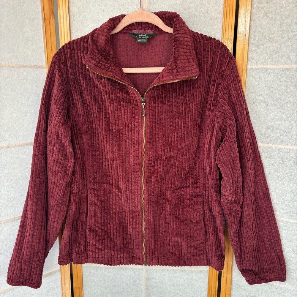 Vintage Woolrich‎ Corduroy Maroon Zip Up Shirt Jacket Shacket Large Dark Ruby